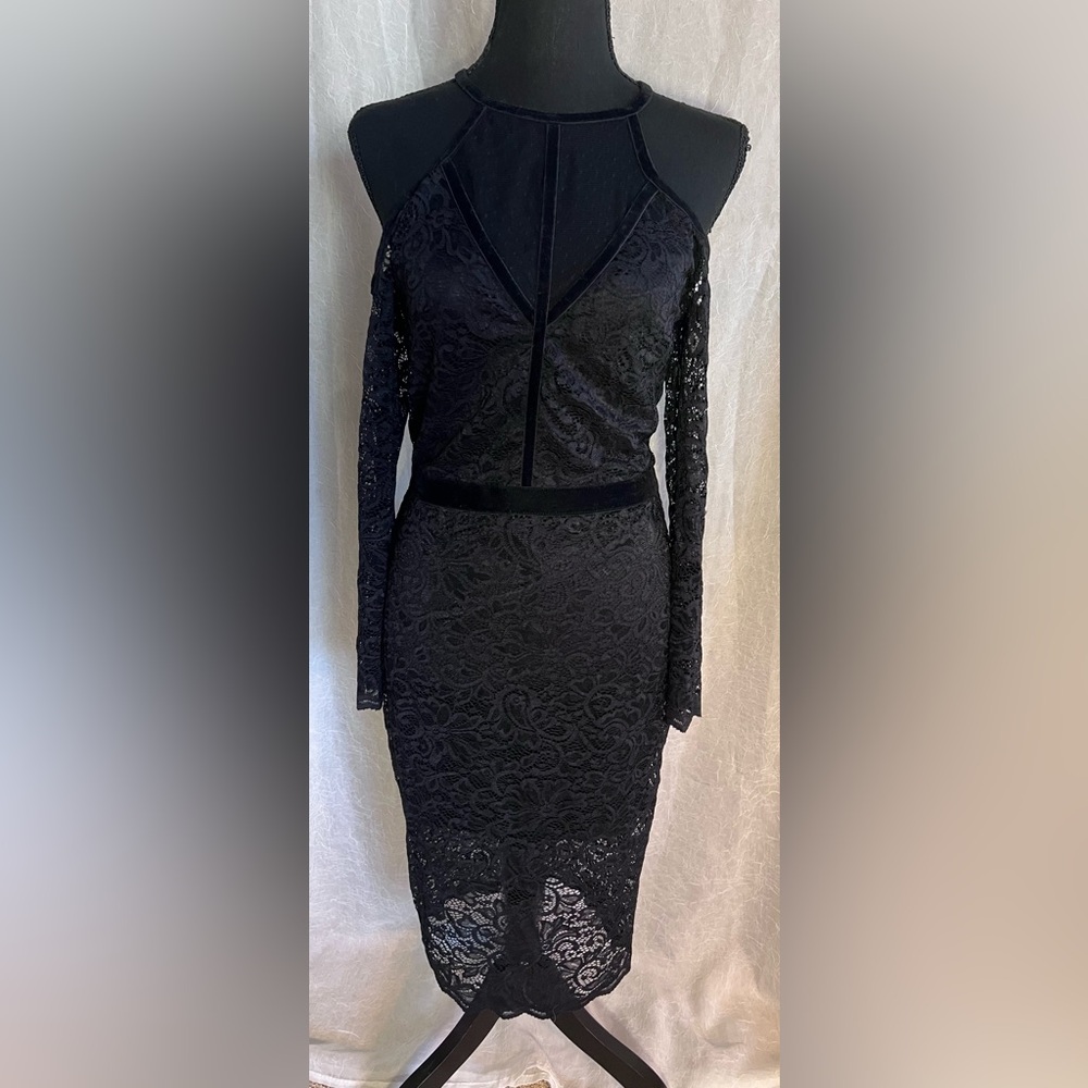 EXPRESS black lace cold shoulder dress